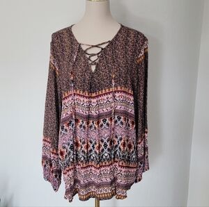 Farmers Market Women's Plus Size Colorful Boho Gold Threading Blouse 3X